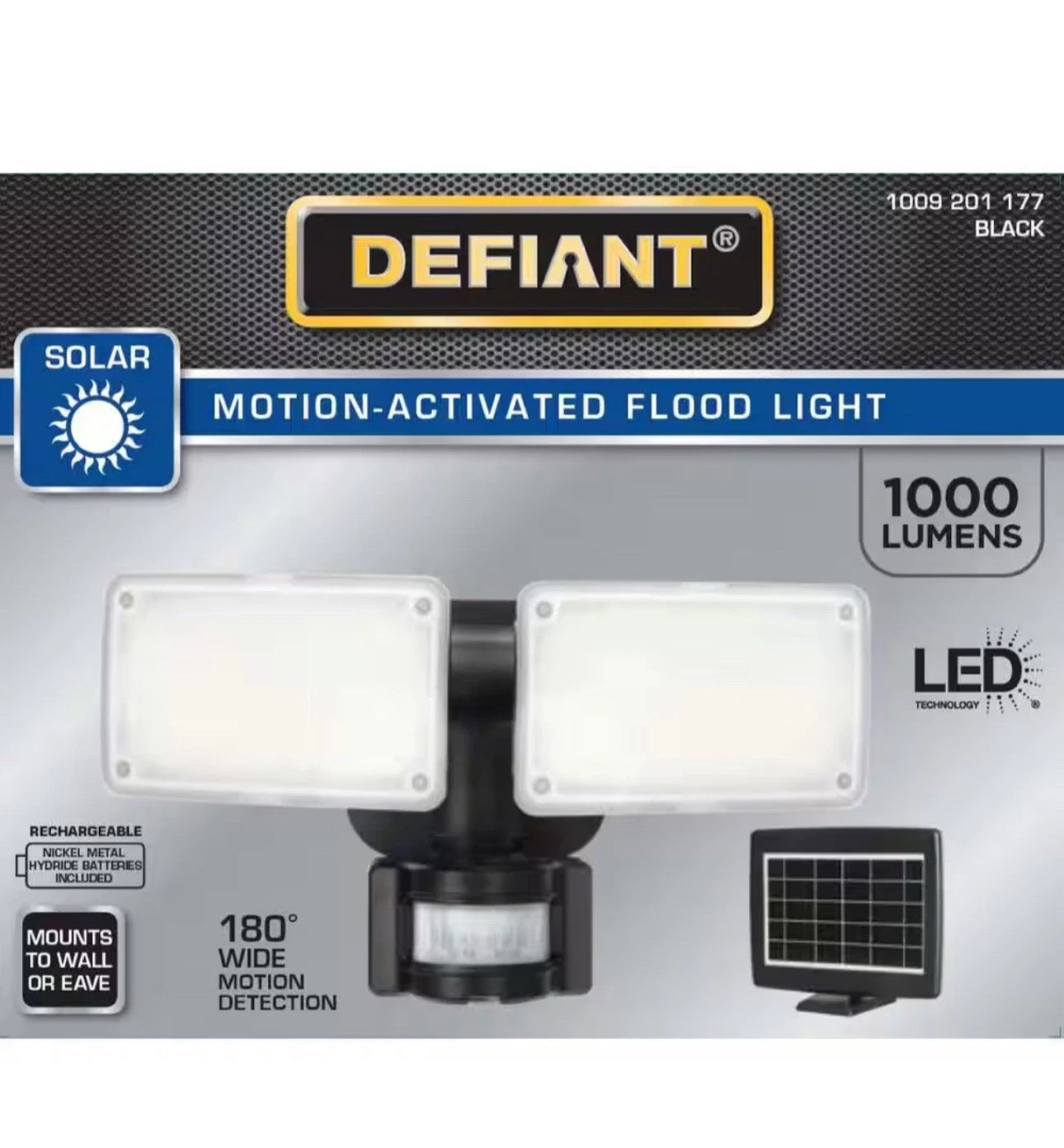 Defiant 180 Black Motion Sensor Solar Powered 2-Head LED Security Flood Light